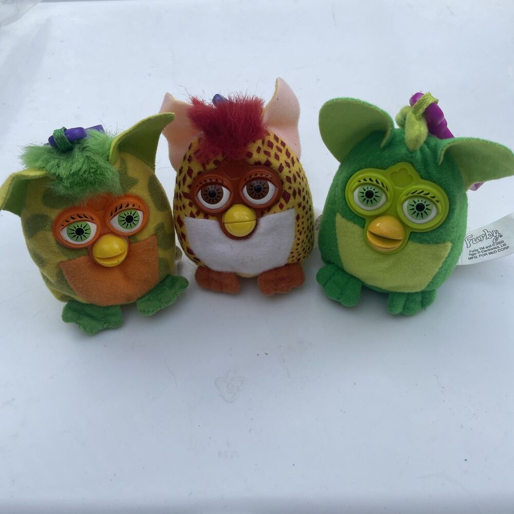 Furby Plush Keychain‎ Lot of 3 - Vintage 2000 McDonalds Happy Meal Clip Toys VTG